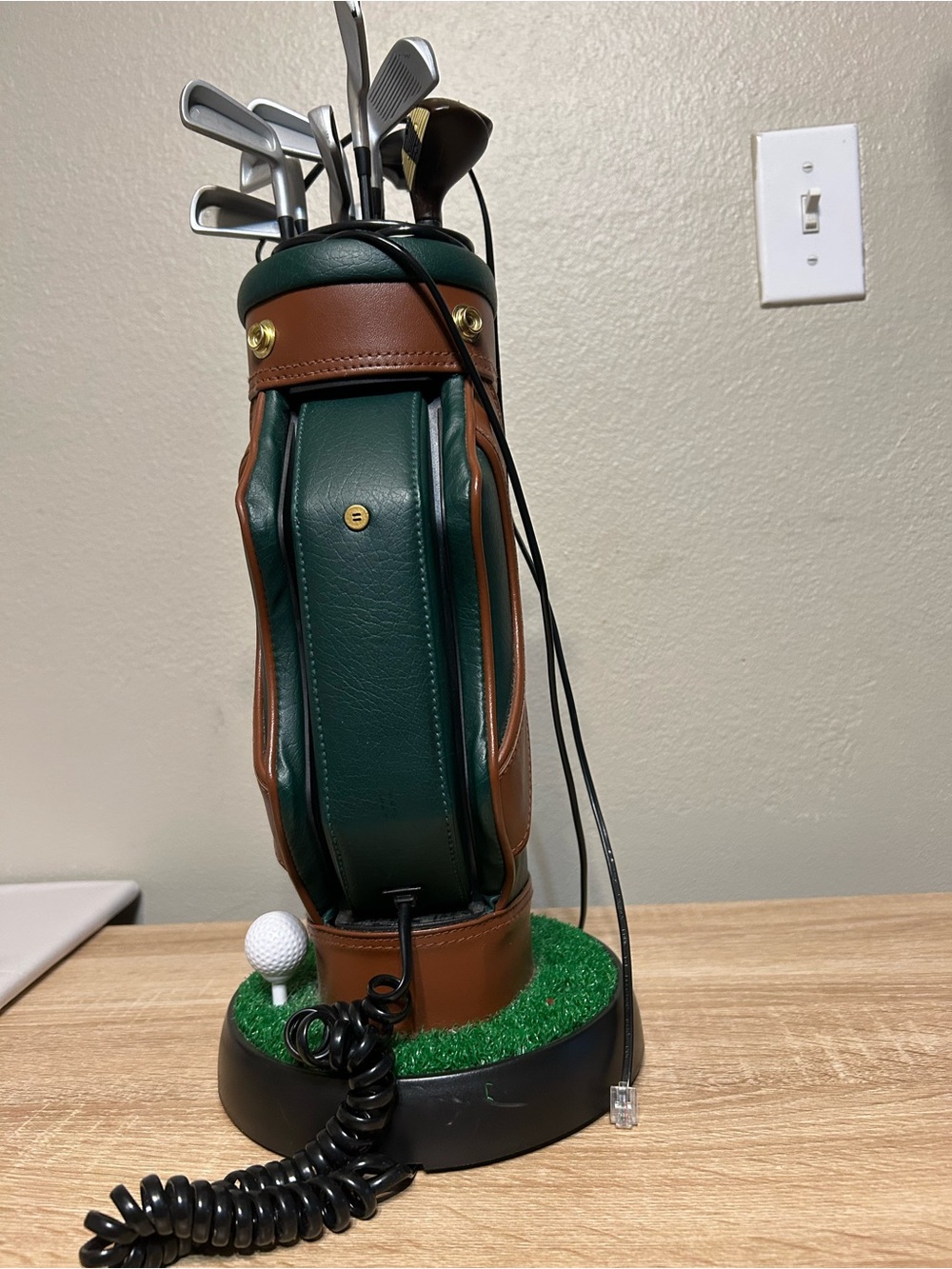 Vintage Golf Bag Telephone Landline Phone Green Brown Clubs Man Cave Decor
